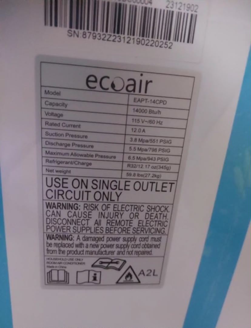Climatiseur Portable Écoair 14000 BTU - Image 2
